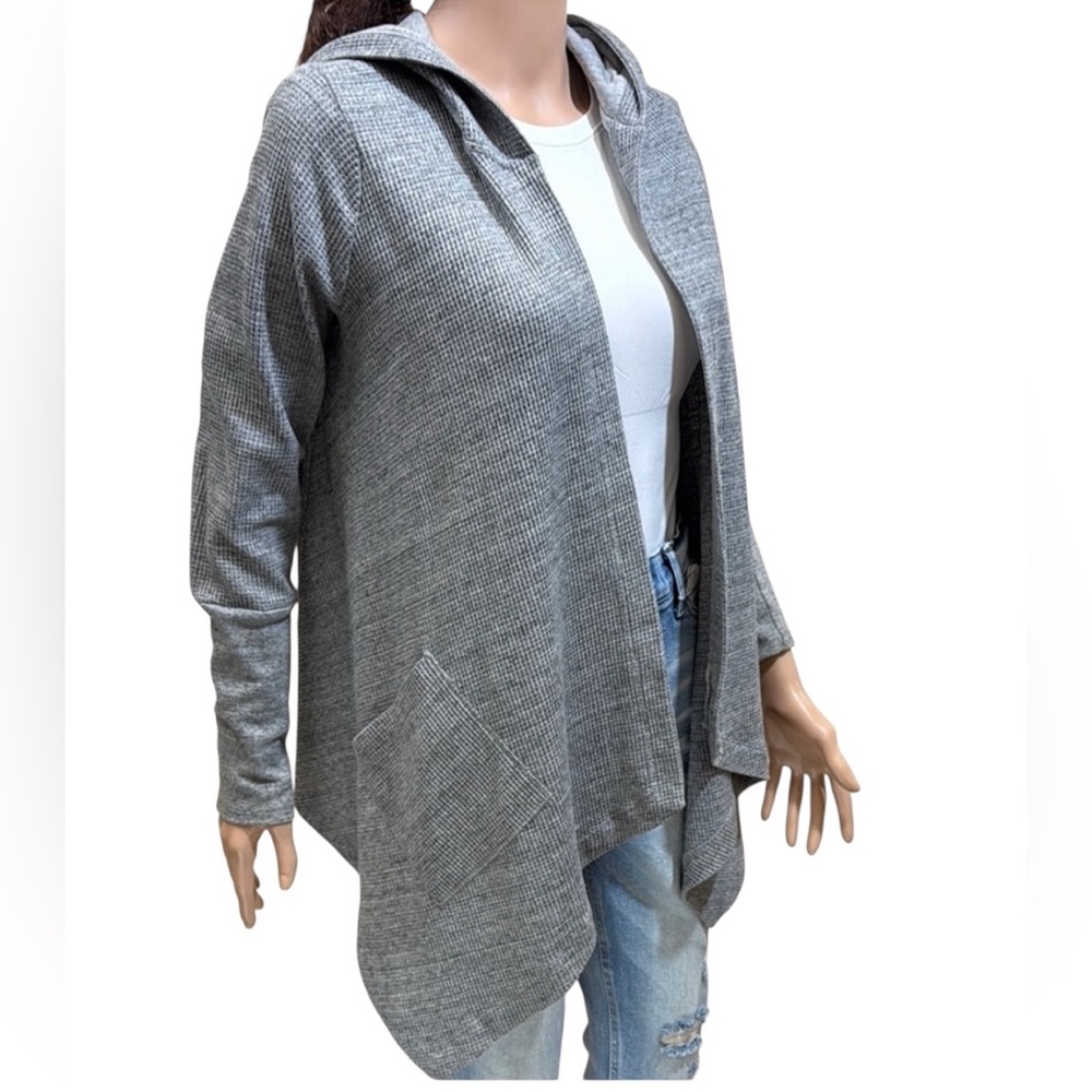 Splendid Heather Gray Waffle‎ Knit Hooded Open-Front Cardigan Size M